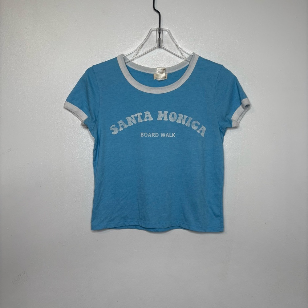 Vintage Wet Seal Santa Monica Ringer Baby Tee Medium Y2K